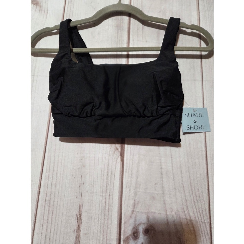 Shade & Shore Womens Black Square Neck Ruched Longline Bikini Top XS 0-2 NWT